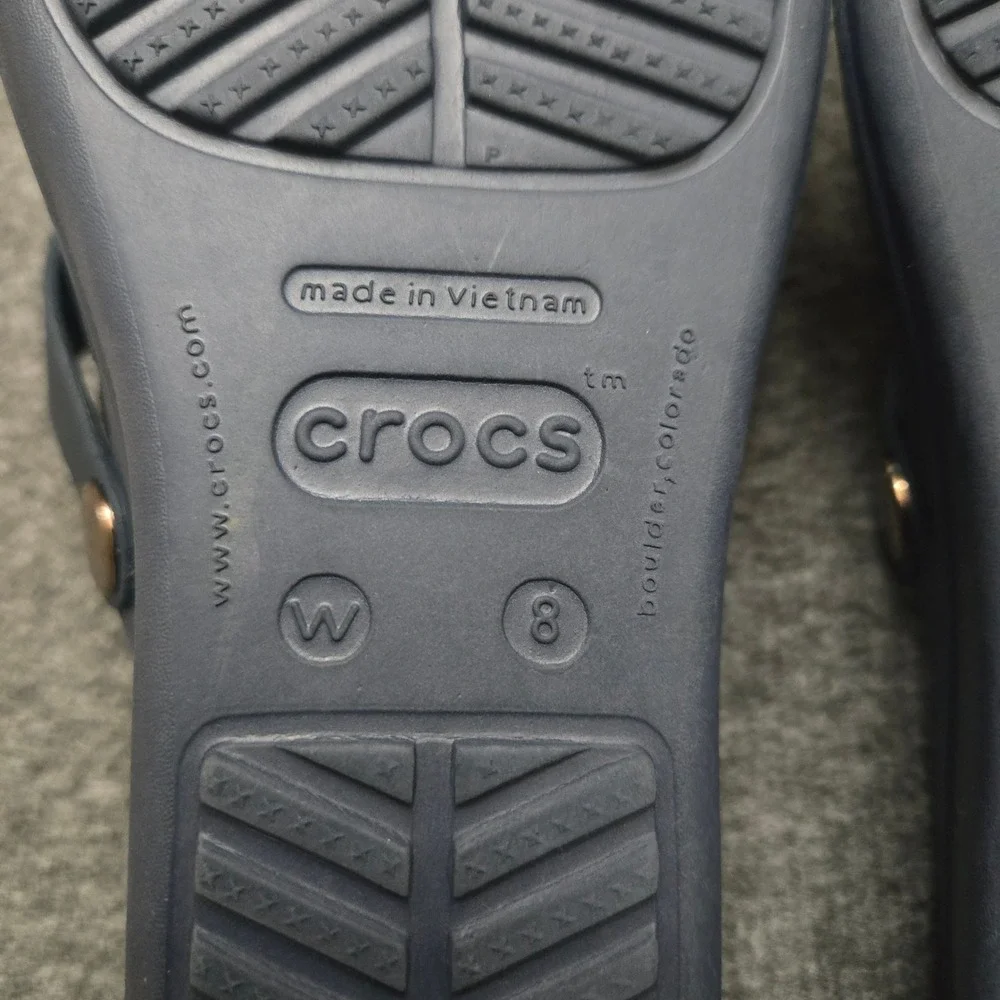 Crocs Sanrah Circle Wedge Flip Flops Womens 8 Navy Comfort Sandals Beach Chic